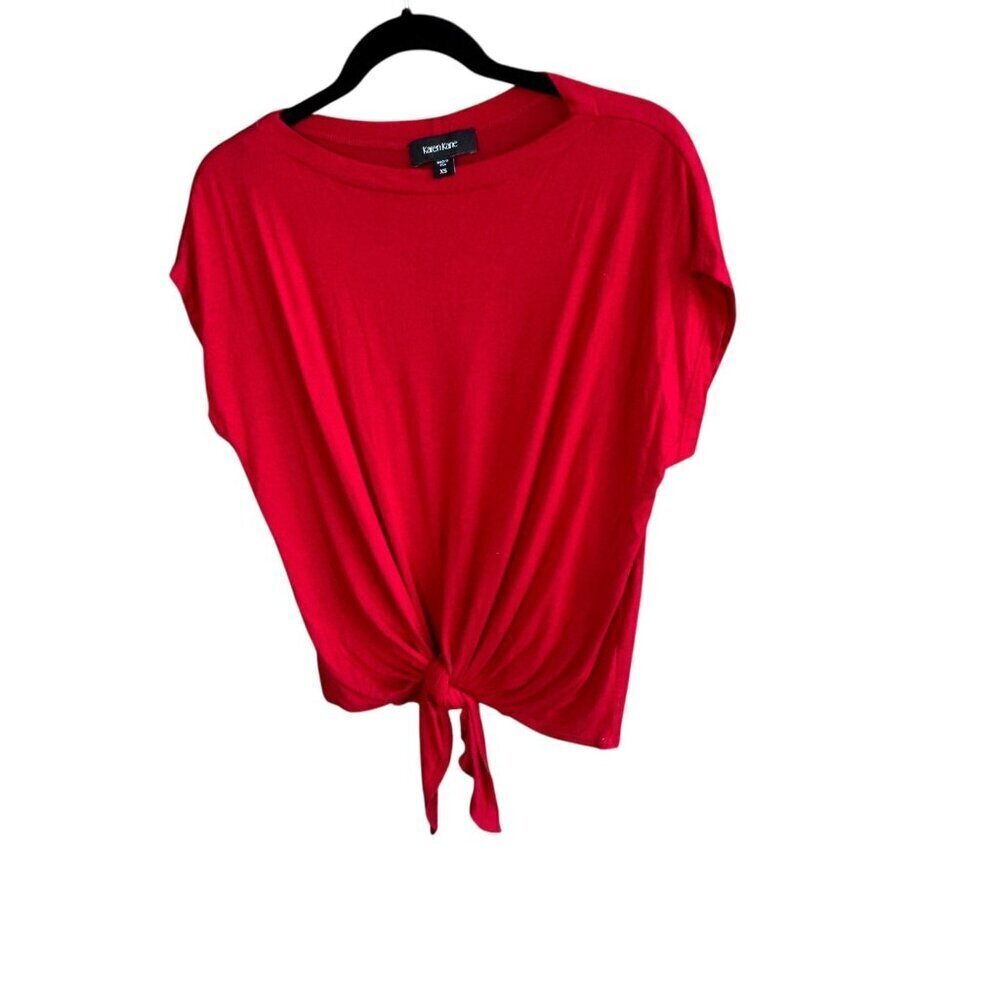 Karen Kane Red Jersey Knit Boat Neck Tie Front Top Size XS